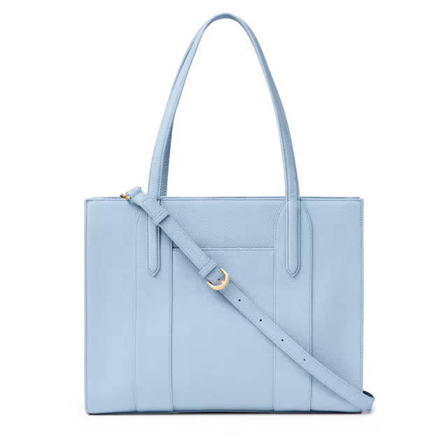 15L Compact Grain Leather Small Tote Bag with 14-inch Laptop Slot, Dual Carry Ways