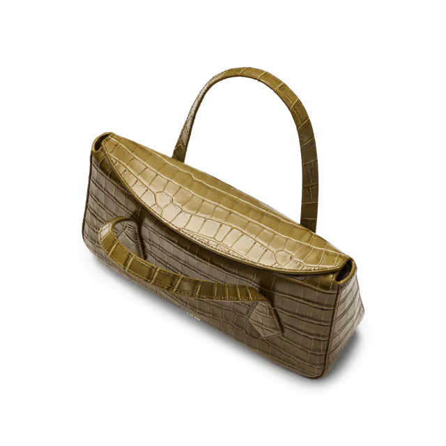 3L Croc-Embossed Cowhide Structured Top Handle Bag with Detachable Strap