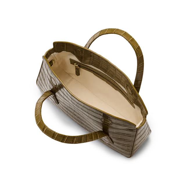 3L Croc-Embossed Cowhide Structured Top Handle Bag with Detachable Strap