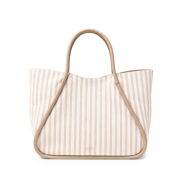 31L Structured Canvas Striped Tote Bag with Luggage Sleeve