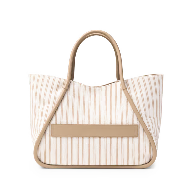 31L Structured Canvas Striped Tote Bag with Luggage Sleeve