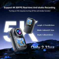 5K Thumb Action Camera 4K 60FPS WiFi 6-Axis Stabilization Touch Screen Sports Camera Magnetic Motorcycle Bike Waterproof Bodycam