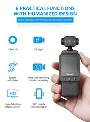 Action Camera 1080P WiFi Fill Light Pocket Camera Sports Mini POV Camcorder for Travel Vlogging Audio Video Recording