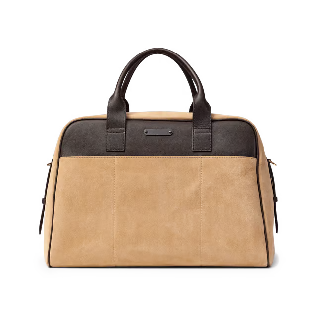 Top-Grain Caviar Leather & Suede Weekend Bowler Duffle Bag with Luggage Sleeve