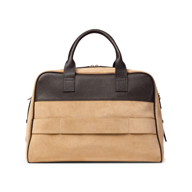 Top-Grain Caviar Leather & Suede Weekend Bowler Duffle Bag with Luggage Sleeve