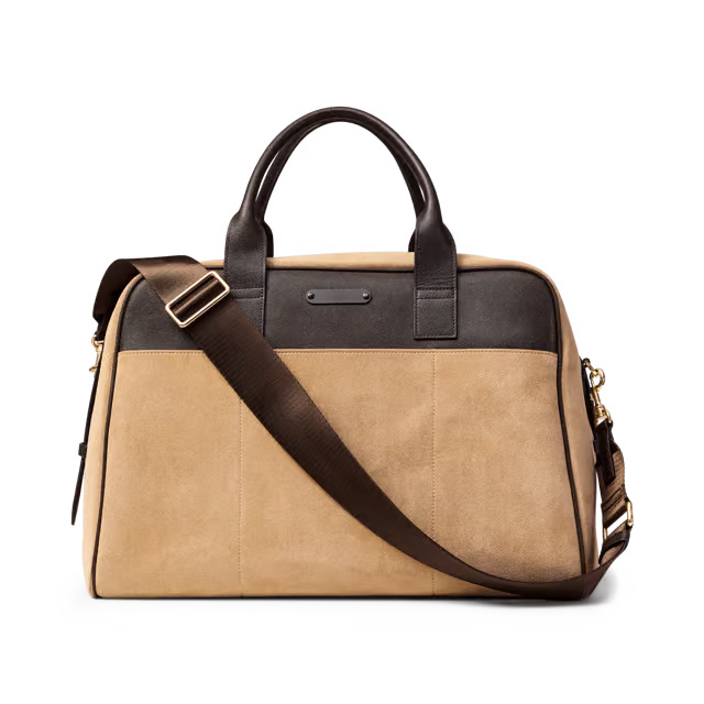 Top-Grain Caviar Leather & Suede Weekend Bowler Duffle Bag with Luggage Sleeve