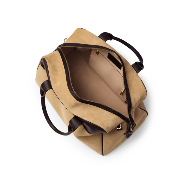 Top-Grain Caviar Leather & Suede Weekend Bowler Duffle Bag with Luggage Sleeve