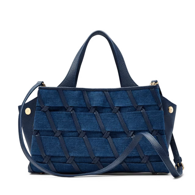 9L Woven Denim Top Handle Crossbody Bag with Expandable Side Design