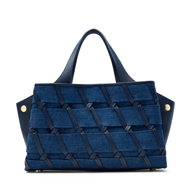 9L Woven Denim Top Handle Crossbody Bag with Expandable Side Design