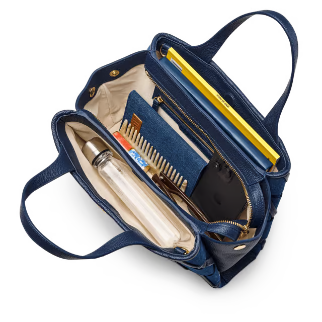 9L Woven Denim Top Handle Crossbody Bag with Expandable Side Design
